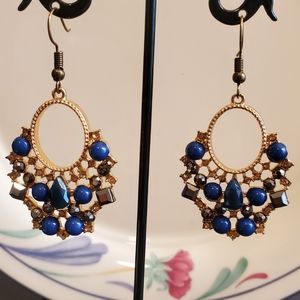 E18 Blue and Gold Baroque Earrings